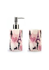 Resim Sıa Sıvı Sabunluk Ve Diş Fırçalık 2 Li Banyo Seti Paris . Pembe 