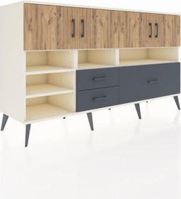 Resim Kronos Konsol 8 Raflı 3 Çekmeceli 4 Kapaklı 176x59x99 Aytaşı-çam/ Aytaşı-çam/antrasit 