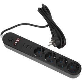 Resim Axe Tools Çoklu Cihaz Şarjı Artık Daha Kolay 4 Fiş 3 USB Portlu Siyah Çoğaltıcı Priz 