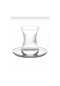 Resim 12 Parça Çay Bardağı Çay Tabağı Seti Şeffaf 