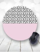 Resim Atölye Çizgi Pembe Puantiye Desen Yuvarlak Mouse Pad Renkli 