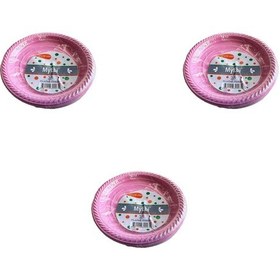 Resim Kullan At Renkli Pembe Parti Davet Plastik Tabak - 17 Cm. - 25 Adetlik 3 Paket 