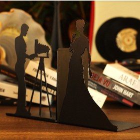 Resim Gelinlikli Kadın Figürlü Dekoratif Metal Kitap Tutucu, Kitap Dest 