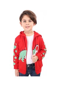Resim Toontoy Kids Toontoy Erkek Çocuk Kapüşonlu Fermuarlı Baskılı Örme Hırka - 2 İplik Kırmızı 