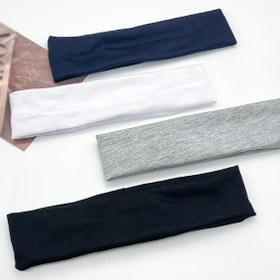 Resim Kadınlar için 3 adet Yumuşak Pamuklu Kafa Bandı - Nefes Alabilen, Esnek, Düz Renk (Siyah, Beyaz, Gri) Spor, Fitness, Yoga ve Koşu için, Yoga Aksesuarları|Sporlu Kafa Bandları|Dokulu 