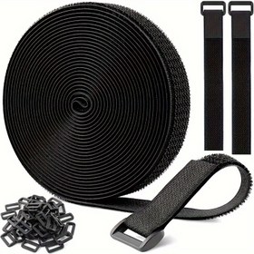 Resim 25 plastik tokalar + 5 metre yapışkanlı cırt cırt naylon bant, bir tarafında kendinden yapışkanlı entegre cırt cırt kayışı 