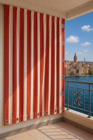 Resim Ceylan Home Balkon Perdesi Kuş Gözü Ölçü Seçenekli Kırmızı Beyaz Çizgili Kırmızı 