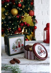 Resim Edinburgh Haven Desenli 2'li Metal Saklama Kabı Seti, 1,9 Lt + 1,1 Lt 