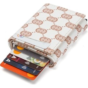 Resim Tuldar Kadın Rfıd Otomatik Çekim Koruyucu Mekanizmalı Kağıt Para Bölmeli Hediyelik Kartlık Cüzdan Tul604 - Beyaz 