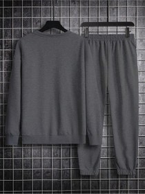 Resim Erkek Düz Eşofman Takımı Sweatshirt Jogger - Antrasit Oversize Şardonlu Bisiklet Yaka Antrasit 