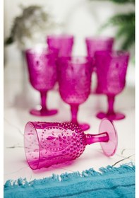 Resim Akrilik Pembe 6'lı Kadeh & Su Meşrubat Kahve Yanı Bardağı 450 ML (Cam Değildir) 