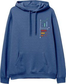 Resim Down Up Baskılı Hoodie-Royal Mavi 