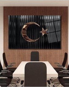 Resim Türk Bayrağı Cam Tablo Bakır Renk Modern Ev Ofis Salon Kurum Hediyelik Tablo 