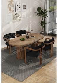 Resim Avvio Brown Serisi Bohem Ayak 4'lü Tokyo Metal Demonte Sandalye 80x140 Masa Sandalye Takımı Akça Masa Sandalye Kahve Kumaş Siyah 