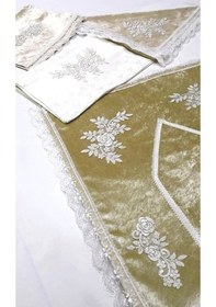 Resim Çeyizlik Kadife Seccade Takımı Vizon Bohça Seti 4 Parça 