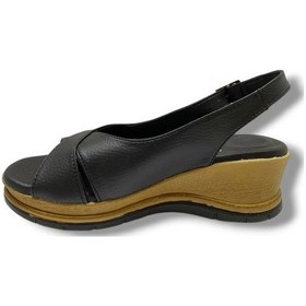 Resim C-shoes Ka06-25 Deri Anatomik Dolgu Topuk Kadın Sandalet Siyah 