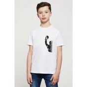 Resim Qivi Muhammed Ali Yumruk Baskılı Unisex Çocuk Beyaz T-Shirt 