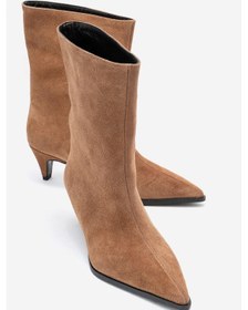 Resim Aleo Toprak Süet Hakiki Deri Sivri Burunlu Kadın Kısa Topuklu Bot Toprak 