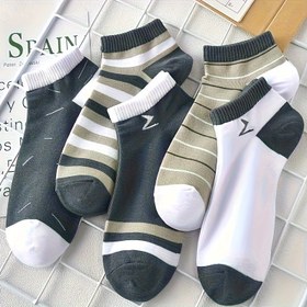 Resim 5 Çift Erkek Spor Çorapları - Yaz için Nefes Alabilen Nem Emici Düşük Kesim Spor Çoraplar, İnce Rahat Uyumlu Güçlendirilmiş Ayak Parmaklı ve Topuklu, Çok Renkli Paket Spor Salonu, Koşu, Günlük Kullanım, Şık Çizgili Desen | Nefes Alabilir Kumaş 