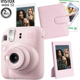 Resim Fujifilm Instax Mini 12 Pembe Fotoğraf Makinesi-10'lu Film-Çerçeve ve Kare Albüm Seti 
