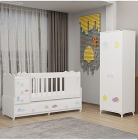 Resim Melina Bebek Odası Yıldız 2 Kapaklı Dolap - Uykucu Beyaz 