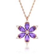 Resim Indigo Takı Ametist Taşlı Lotus Çiçeği Rose Gümüş Kolye 