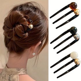 Resim 2/3 Adet Yeni Çin Üç Dişli Boncuk U-Şekilli Saç İğnesi, ile Günlük Kullanım Topuz ve Updo Aksesuarı, Sabit Tutucu 