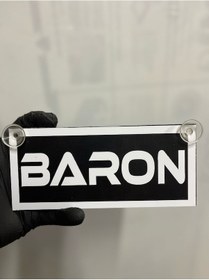 Resim Siyah Renk Üzeri Beyaz Renk Baron Yazılı Vantuzlu Cam Süsü 