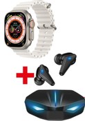 Resim GAMER ® Gs8 Watch 8 Ultra Akıllı Saat Beyaz Watch + K55 Oyuncu Bluetooth Kulaklık Hediye 
