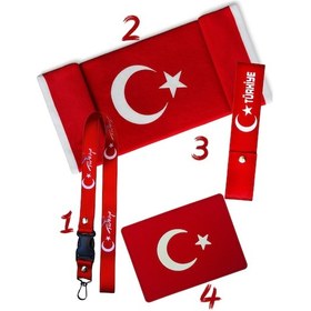 Resim Türk Bayrak'lı Oto Torpido Üstü Peluş Halı / Torpido Üstü Kaydırmaz Ped / Oto Ayna Askısı / Çeki Ipi 