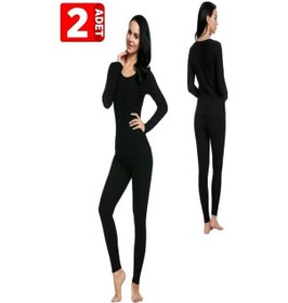 Resim Kadın Siyah Büyük Beden Termal İçlik Takım 2'li Paket Siyah 