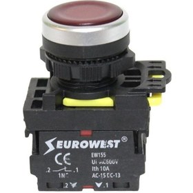 Resim EUROWEST Ew-55-01L-24 1Nc Yaylı Led Işıklı Stop Butonu (Kırmızı) 