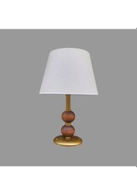 Resim Dual Eskitme Abajur Çift Top Ahşaplı Krem Şapkalı Haki 