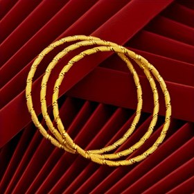 Resim 3 adet Vintage Boho Tarzı 24K Altın Kaplama Bakır Bileklikler - Düğünler ve Partiler için Mükemmel, Tüm Mevsim Moda Aksesuarı, Zarif Kadın Takıları 