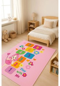 Resim Seksek Çocuk Odası Oyun Halısı Pembe 