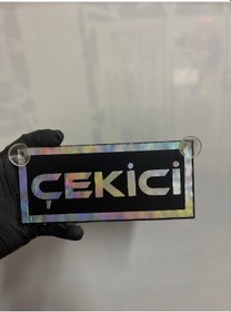 Resim Siyah Renk Üzeri Hologram Renk Çekici Yazılı Vantuzlu Cam Süsü 