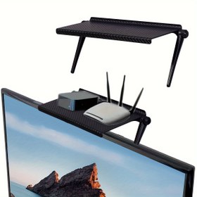 Resim 1pc Ayarlanabilir Eğimli Başlıklı TV Stand Raf - Plastik Üst Montaj Depolama Ev Ofis için, Elektrik Gerektirmez, Medya Kutusu ve Router Organizatörü, Masaüstü Bilgisayar Monitör Rafı 