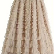 Resim Boho Chic Pembe Katlı File Maxi Etek - Polyester, Fringe Detay, Bahar/Yaz İçin Mükemmel, Kadın Modası, Rahat Kıyafet, Rahat Kıyafet|Boho Chic Tarzı|Polyester Kumaş 