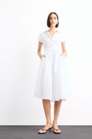 Resim DeFacto Terry Cotton Kısa Kollu Kemerli Midi Elbise, G0392AX25SM 