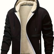 Resim Erkekler için Ağır Hizmet Tipi Polar Ceket Kapüşonlu Kışlık Mont, Tam Fermuarlı Ön Yüz, Çift Katmanlı Etek ve Başlıklı - Günlük Dış Mekan Palto, Makinede yıkanabilir Sıcak Rüzgar Geçirmez (Hayır), Kar İçin Uygun - Bej/Siyah 