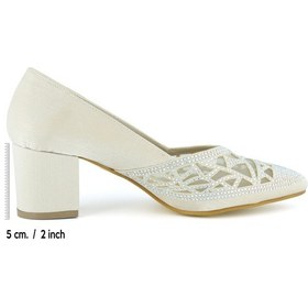 Resim Erkan Saçmacı Patricia Ten Saten Taşlı Fileli Sivri Burun Kalın Topuklu Abiye Ayakkabı Ten 