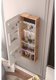 Resim Takı Dolabı Aynalı Çok Amaçlı Hediyelik Takı Dolabı Atlantik Çam Gövde Beyaz Kapak 