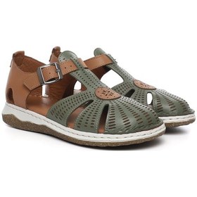 Resim Gönderi R Dolgu Topuk Hakiki Deri Sandalet Haki 