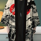 Resim Japon Dövüş Sanatı Cübbesi - Ön Açık Kimono Tarzı Açılışlı - Siyah & Bej Asya Kostümü, Cosplay ve Ev Temalı Etkinlikler İçin - Esnemez Kumaş - Uniseks Geleneksel Savaşçı Giysisi, Konforlu Ev Kıyafeti, Ejderha Desenli, Cosplay Tutkunları İçin 