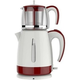 Resim Elektrikli 1500W Cam Üstü Çay Makinesi, Kırmızı Renkli, Pratik ve Şık Tasarım 
