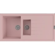 Resim Polex Cristalüx Granit Evye P-01 Pembe 1.5 Gözlü Tezgah Altı Ve Tezgah Üstü Mutfak Evyesi 99x49.5 CM 