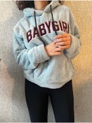 Resim MET AND MARCH Bebek Mavisi Peluş Yumuşak Kapüşonlu Babygirl Baskılı Sweatshirt 