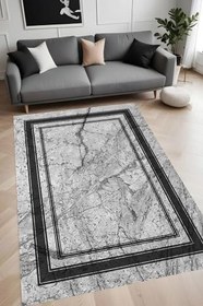 Resim Rovigo Dijital Baskı Yıkanabilir Kaymaz Taban Salon Halısı Ve Yolluk RVG0860-FNL70, Gri, 100 x 200 