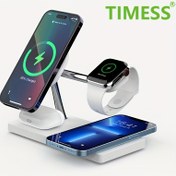 Resim TIMESS-4 1 Manyetik Kablosuz Şarj İstasyonu Gece Lambası ile. Çift 15W Tasarımı, İki Telefon Aynı Anda Hızlı Şarj Moduna Girebilir IPhone 15/14/13/12, AirPods 3/2/pro, IWatch Serisi 9/8/7/6/5/SE/4/3/2 için 