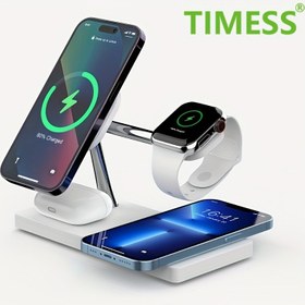 Resim TIMESS-4 1 Manyetik Kablosuz Şarj İstasyonu Gece Lambası ile. Çift 15W Tasarımı, İki Telefon Aynı Anda Hızlı Şarj Moduna Girebilir IPhone 15/14/13/12, AirPods 3/2/pro, IWatch Serisi 9/8/7/6/5/SE/4/3/2 için 